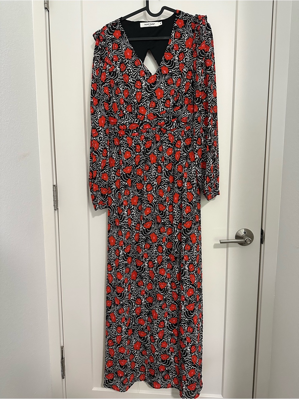 NAF NAF Black and Red Floral Maxi Dress
